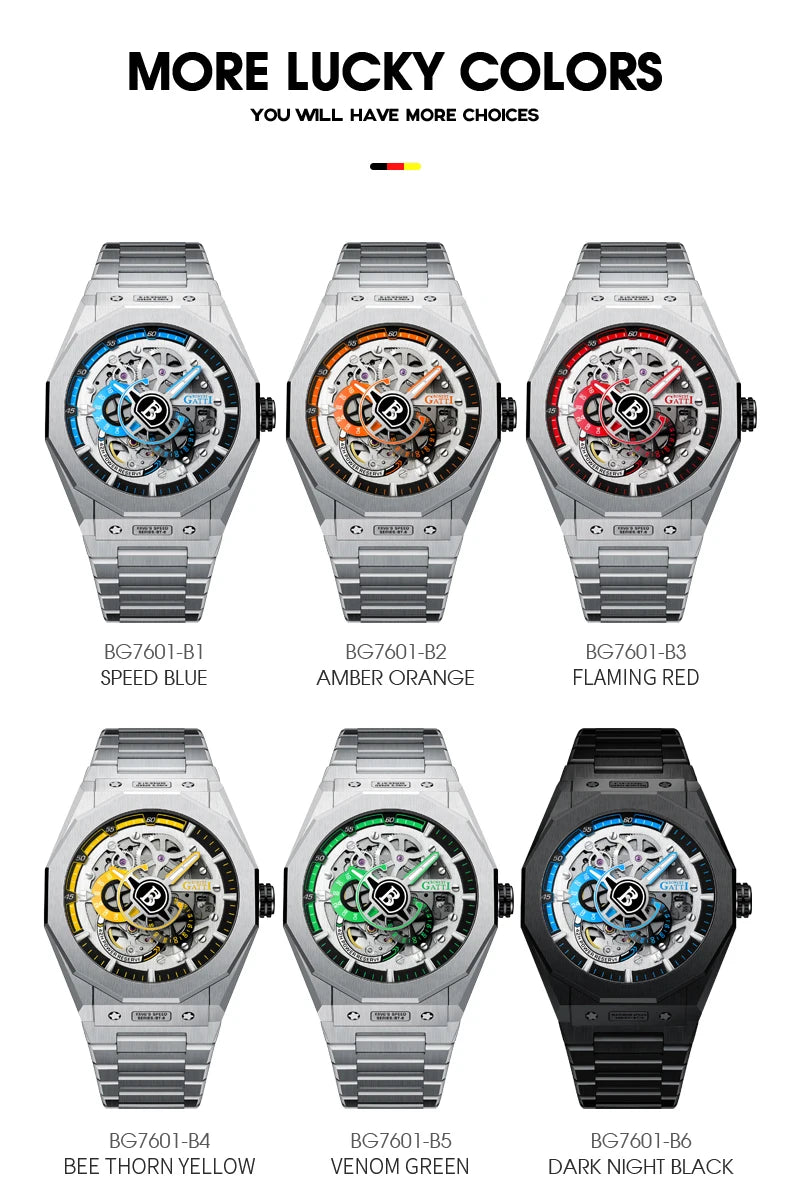 Bonest Gatti Luxury Waterproof Automatic  Oem Brand Hands Wrist Watches Custom Logo Wrist Mens  Watch Highend Watches Men BG7601