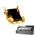 Thermal transfer ribbon cartridge with black insert, mounted in a yellow holder