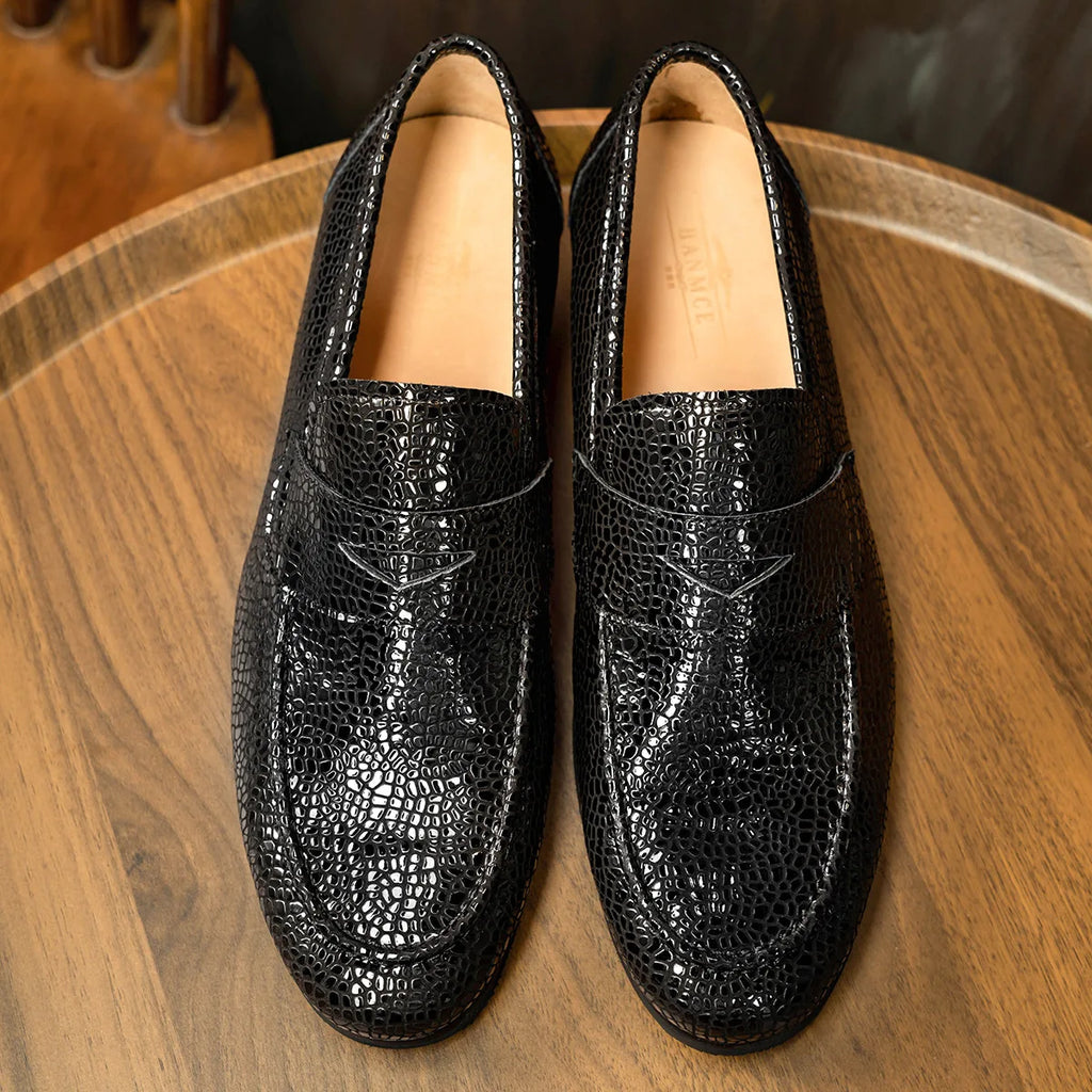 Men's Loafers Office Casual Shoes Slip-On Summer Cowhide Geometric Pattern Genuine Leather Upper Rubber Outsole
