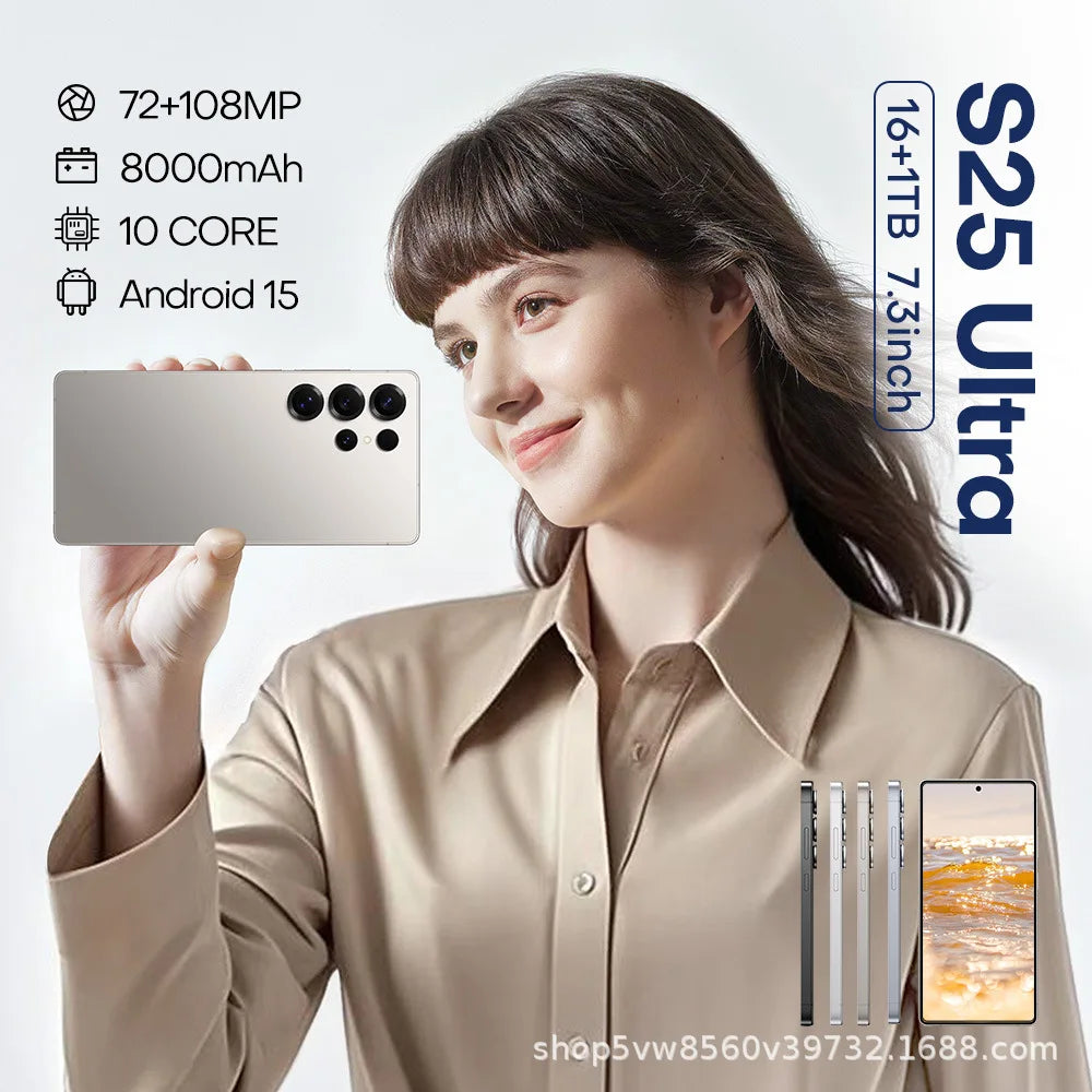 New 2027 S25 Ultra Smart Android 15 Smartphone HD Dual SIM 7800mAh LTE Spanish Operating Language 4K Mobile Phone