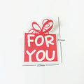 Pink 'For You' sealing sticker, gift-box bow icon with size marks