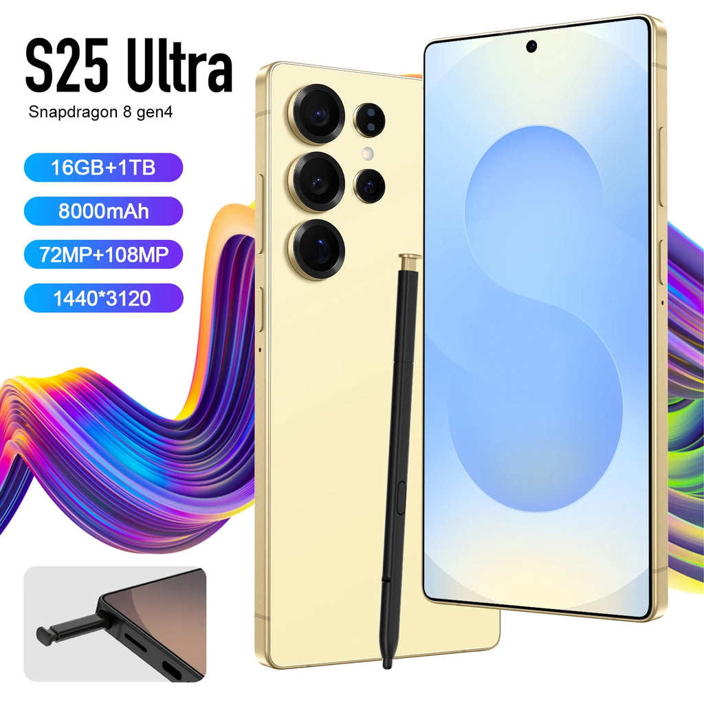 2025 S25 Ultra Deca Core Android Smartphone 7" LED 108MP 7800mAh 5G CDMA LTE French Spanish English Built-in Pen