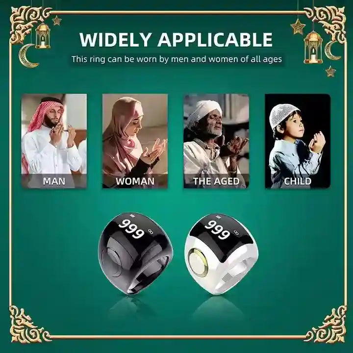 Smart Zikr Ring: Digital Prayer Counter & Health Monitor - Black Tidesmit