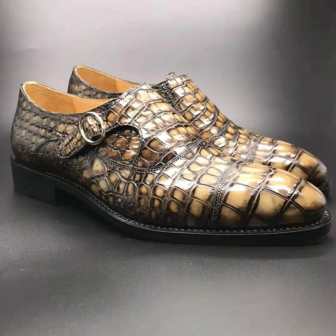 Goodyear High Quality Luxury Shoes Men Monk Strap Genuine Crocodile Leather Shoes for Men Custom Alligator Skin Men's Shoes