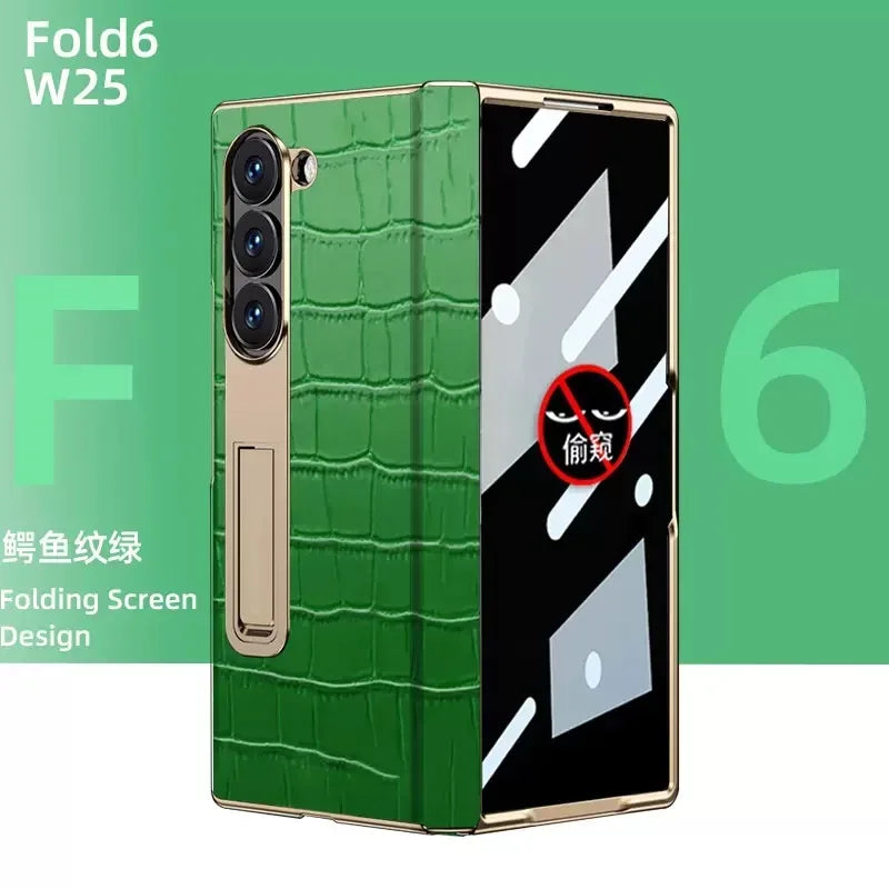 Samsung Galaxy Z Fold 6 Crocodile Leather Case with Screen Protector 5green Litchi pattern OPP Bag Tidesmit