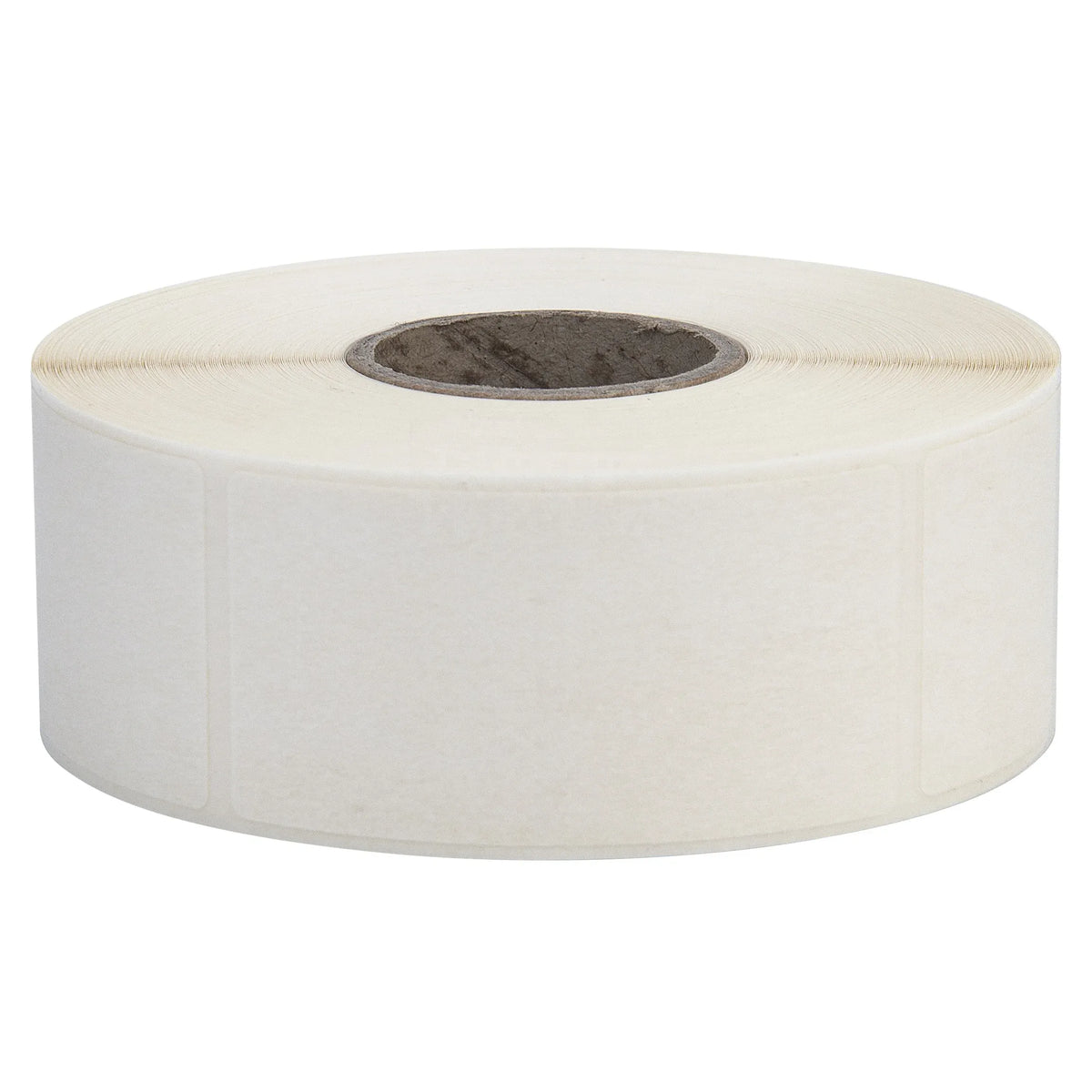 White water-soluble label roll on a cardboard core