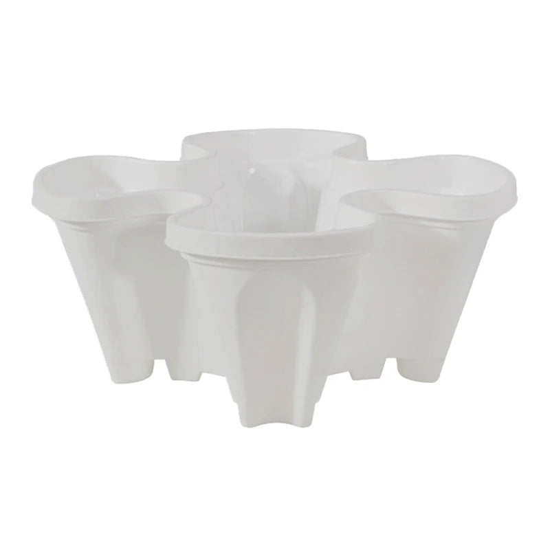 Stackable vertical flower planter pots, white plastic with curved slots