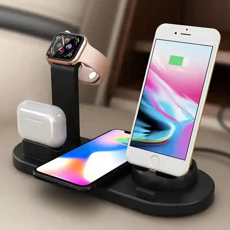 4 in 1 Wireless Charging Station - Fast 15W Qi Certified Dock (Black) Tidesmit