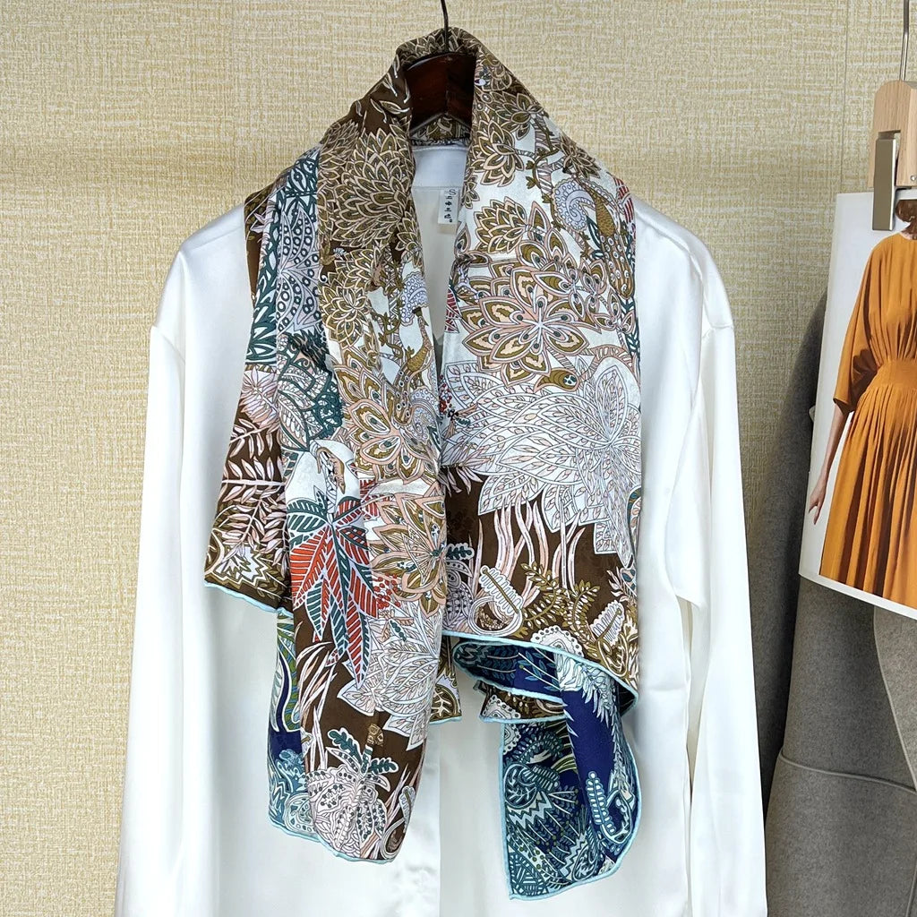 108cm Silk Twill Square Scarves 19MM Heavyweight Silk Printed Scarf 100% Mulberry Silk Two-tone Large Square Scarf