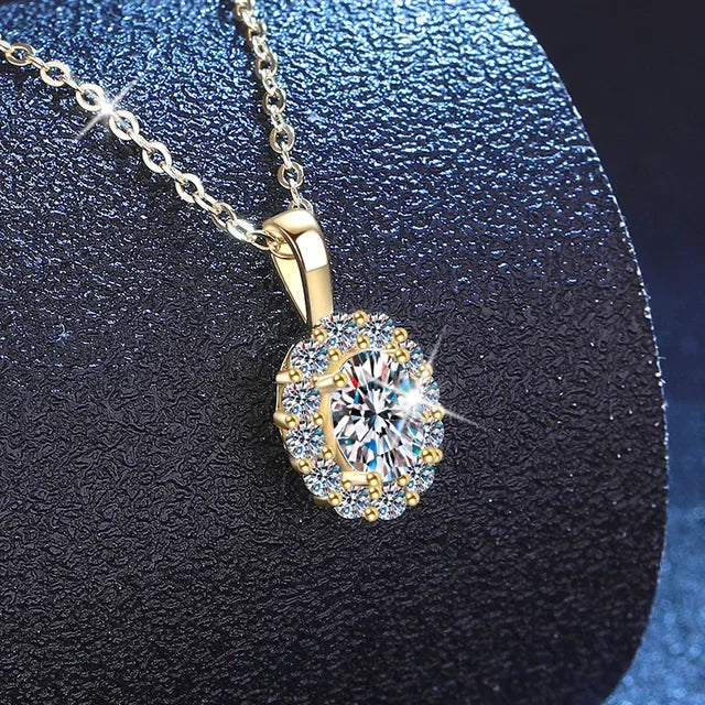 Platinum PT950 18K Gold Moissanite Cultivated Emerald Necklace Ruby Sapphire Light Luxury Classic Collarbone GRS Certified Women