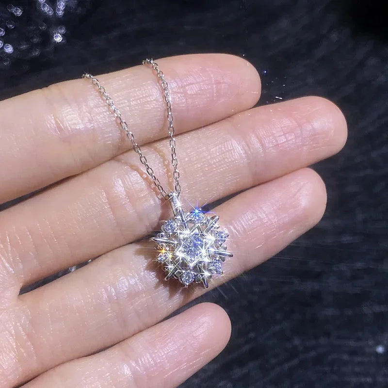 Christmas Platinum PT950 18K Gold Moissanite Rotating Snowflake Drifting Temperament Necklace Simple Luxurious Pendant GRS