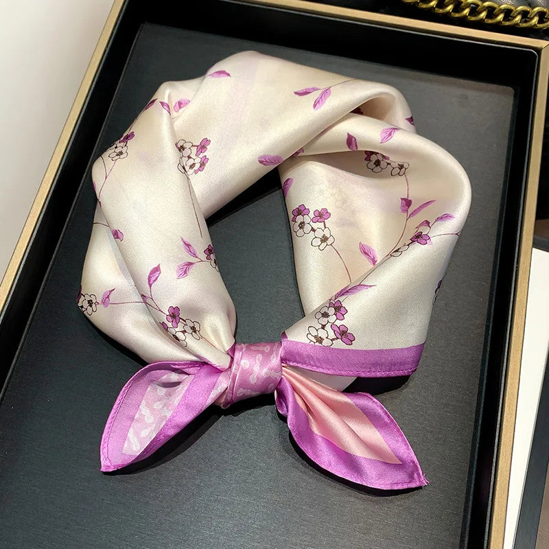 Women's Spring Autumn Mulberry Silk Square Scarf, Elegant Geometric Print, Soft & Smooth Neck Scarf