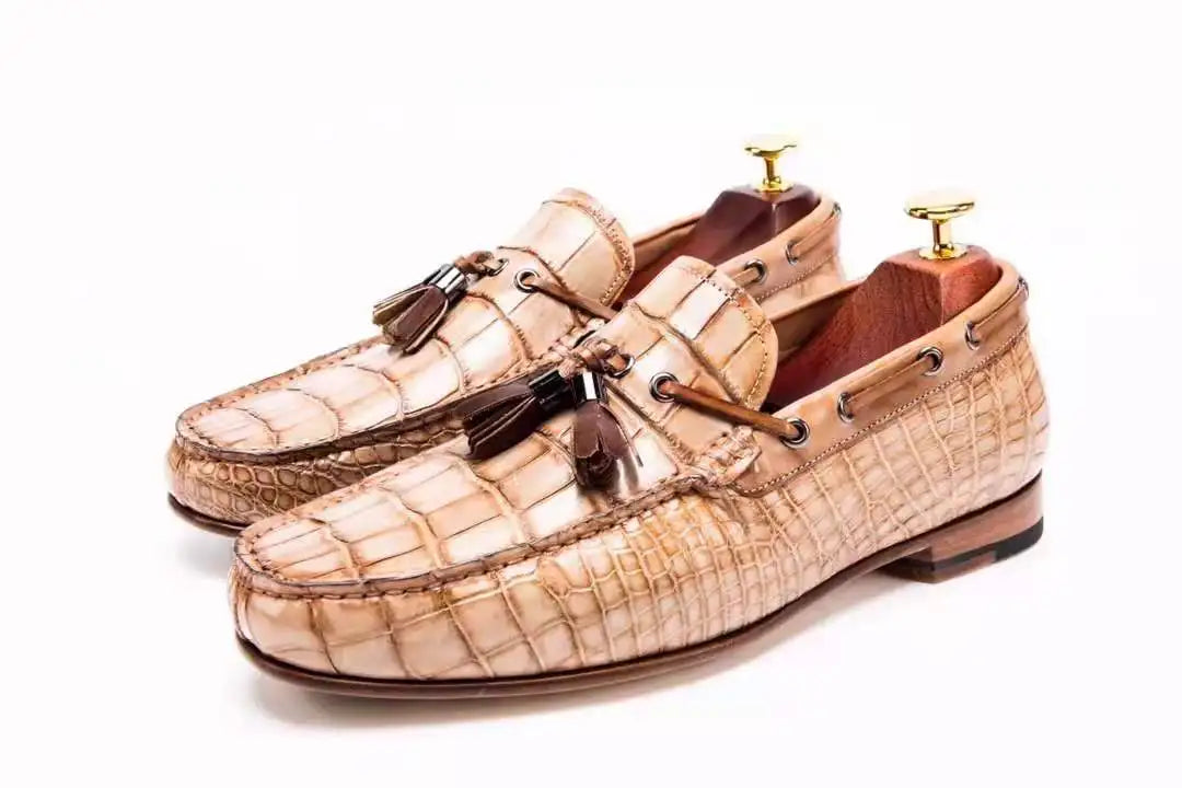 Top Grade Alligator Office Loafers Shoes Men Goodyear Tassel Moccasin Casual Shoes Mens Genuine Crocodile Leather Men's Shoes