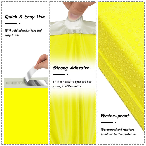 Yellow self-adhesive poly mailer with secure closure strip and waterproof protection