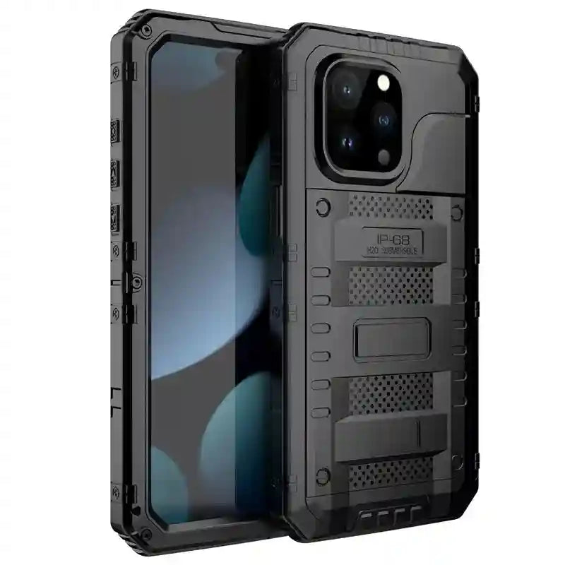 Waterproof iPhone 16 Case - Metal Armor Red Kickstand Cover Black Retail box Tidesmit