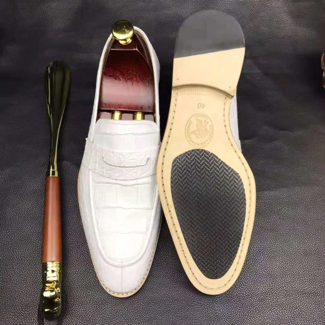Slip-on Genuine Crocodile Leather Loafers Shoes Men White Color Alligator Handmade Shoes Man Goodyear Custom Wedding Men Shoes