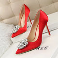 2026 New Water-Crystal Thin Heels Slip-On Solid Women's Sexy High Heel Office Formal Dress Shoes 10cm