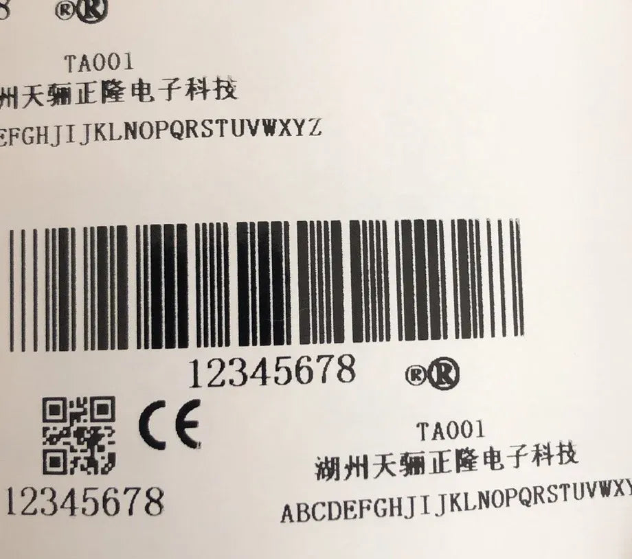 Barcode and certification markings printed on thermal transfer ribbon surface