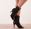 9.5cm Red Dance Heels Latin Boots Open Toe Ballroom Swing Performance Jazz Bachatas Dancing Shoes for Women