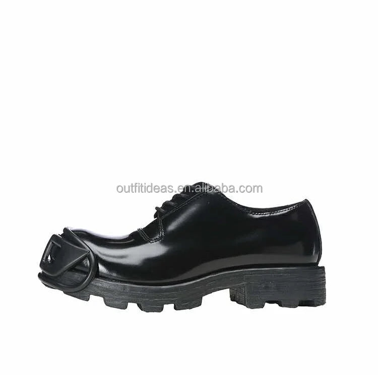 Calf Leather True to Size Side Zip Round Toe Genuine Leather Derby Shoes With Box Unisex Men Ankle Hammer Lace-up Leather Boots