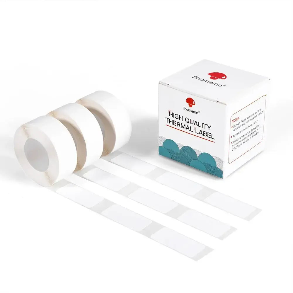 White square self-adhesive label rolls, 14 x 30 mm, BPA-free thermal sticker tape