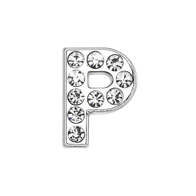 Silver letter P rhinestone slide charm for 8mm DIY pet collars to create personalized pet accessories.