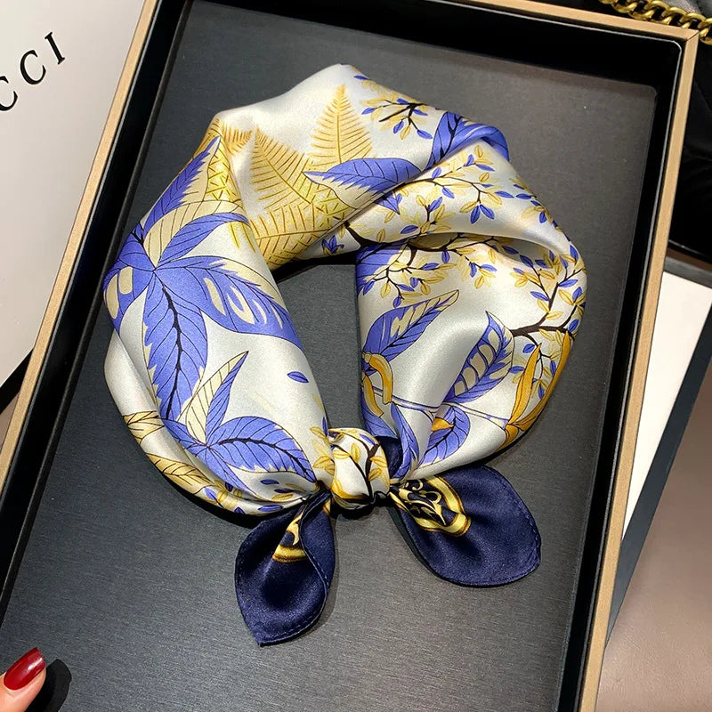 Women's Spring Autumn Mulberry Silk Square Scarf, Elegant Geometric Print, Soft & Smooth Neck Scarf