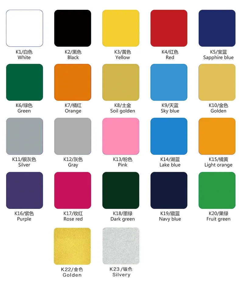Set of color swatch stickers in white, black, yellow, red, blue, and more