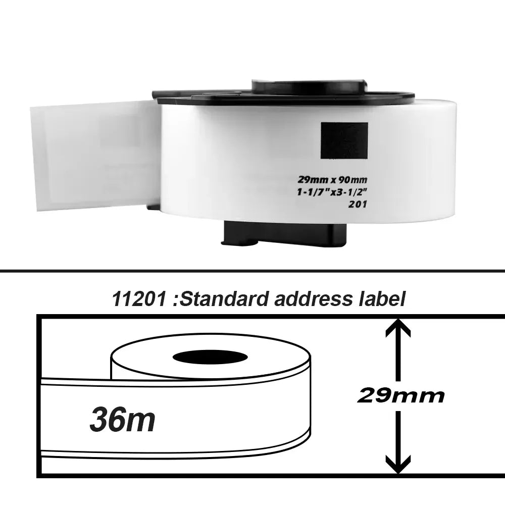 For Brother QL Printers Compatible Ribbons 29 X 90mm X 400 Die-Cut Standard White Paper Address Barcode Label Tape Roll DK-1201
