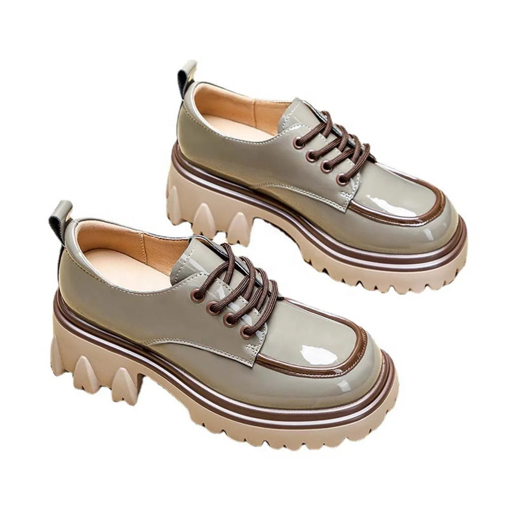 2025 New Women's British Style Spring Autumn Color Blocked Fashion Thick Heel Thick Soled Height Increasing Loafers for Women