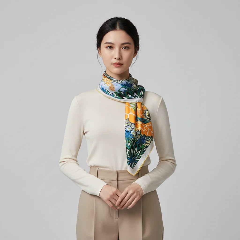 Luxurious 90*90cm Square Three Graces Digital Printed Silk Scarf Gift for Women's Skin Friendly Elegant Fashion Accessory