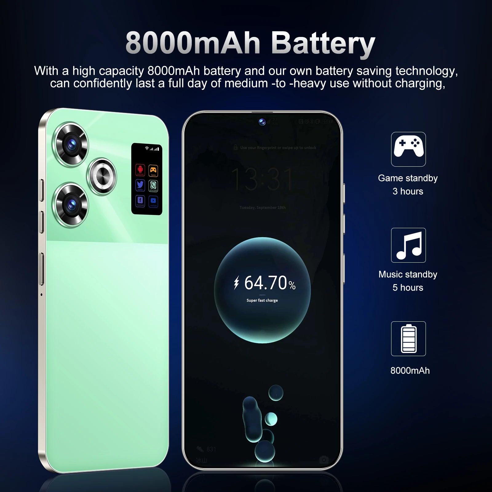 5G Android 14 Smartphone 7.3-Inch 108MP 1TB Storage Gray Tidesmit