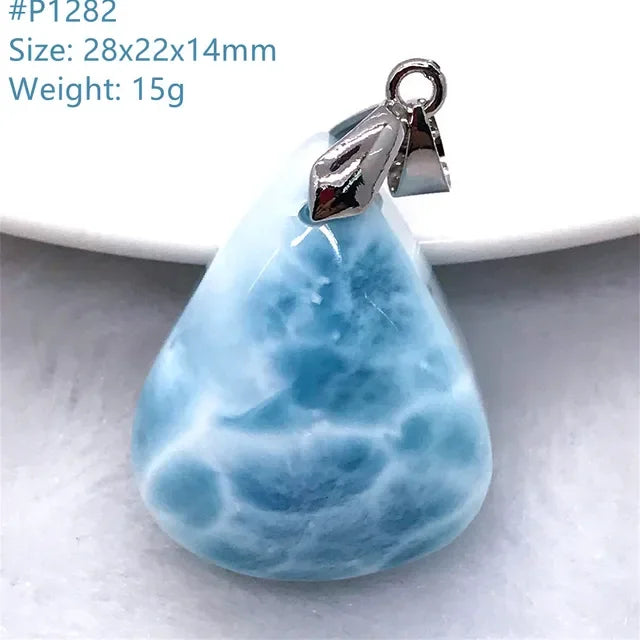 Natural Blue Larimar Trendy Necklace Pendant Women Men Gift Beads 925 Sterling Silver Dominica Water Drop Crystal Stone Jewelry