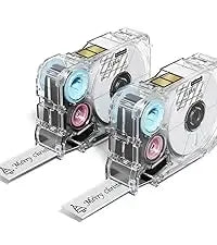 Gold-printed ribbon tape cartridges with navy satin tape rolls for label printing