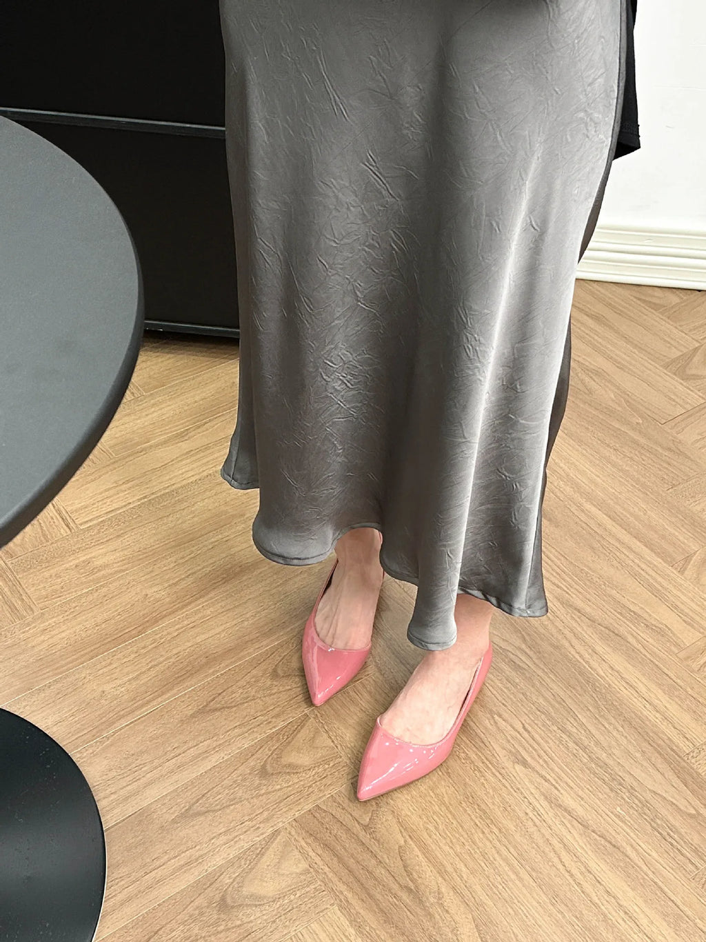 Designer 4cm Height Increasing Patent Leather Pointed-toe Red Bottom Flat Shoes