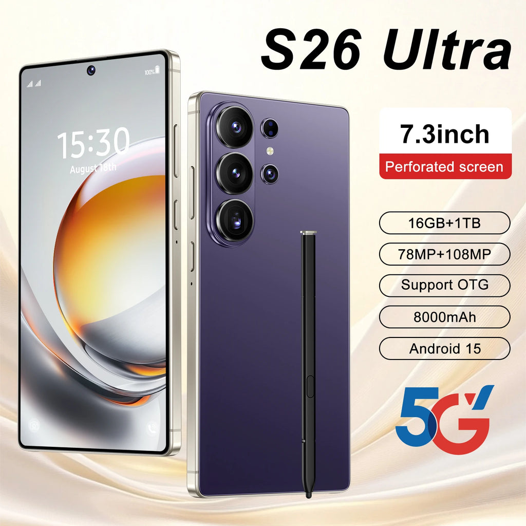 22GB+2TB 2026 S26 Ultra Smartphone for Dual-SIM 5G With High Definition Camera Unlocked Phones 144Hz 108MP LED