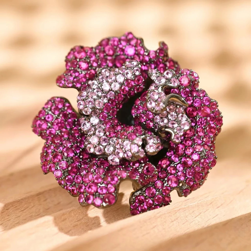 TIANSHE Euro-American Vintage Luxury S925 Pure Silver Camellia Flower Brooch High-end Zircon Pin Accessories for Women
