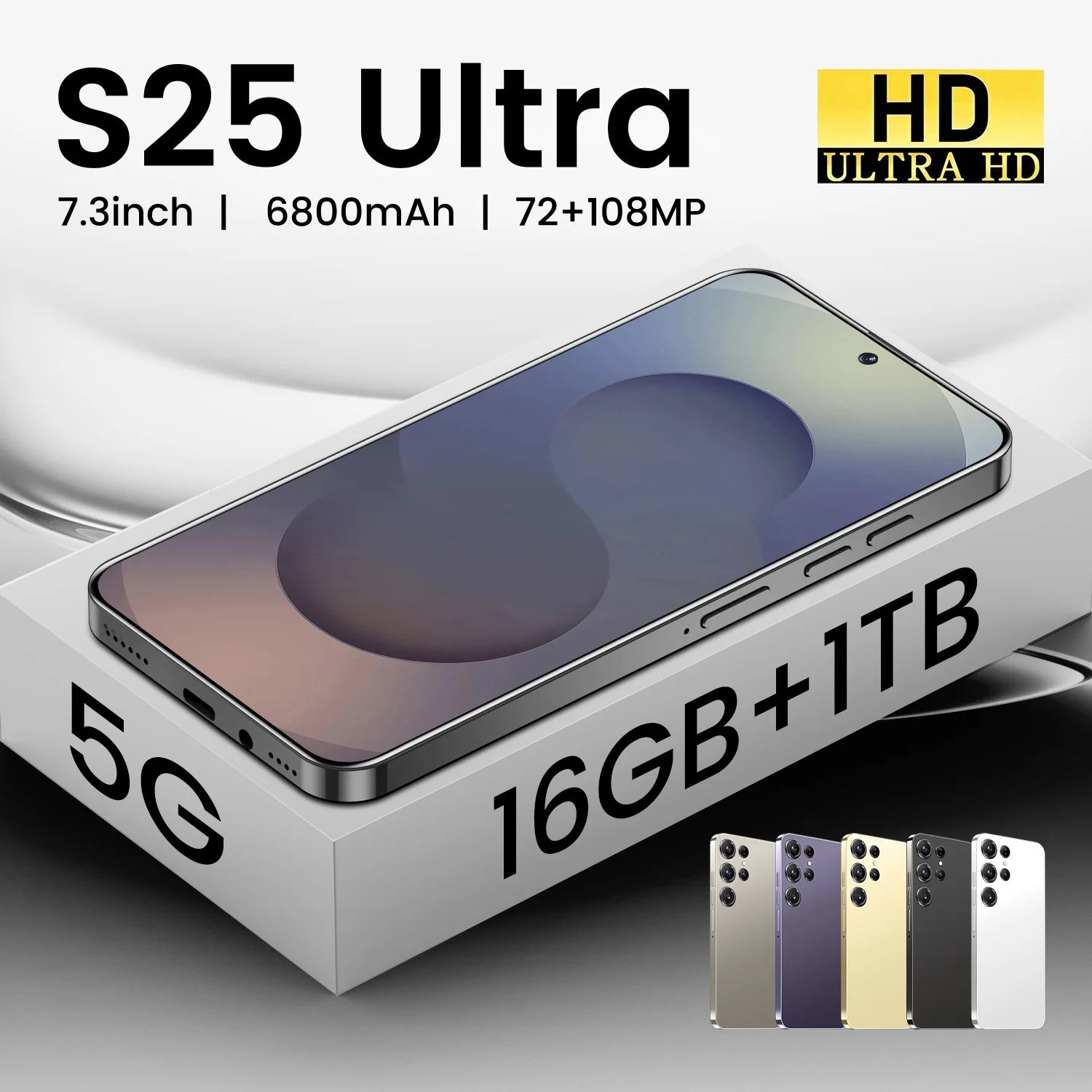 S25 Ultra smartphone with 7.3-inch 120Hz display and 108MP camera, 16GB RAM and 1TB storage in black finish