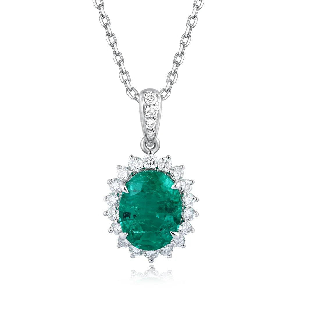 Lanphear PT950 Luxury Pendant Oval Lab Grown Emerald Fashion Jewelry Necklace Lab Grown Diamond Fine Necklaces
