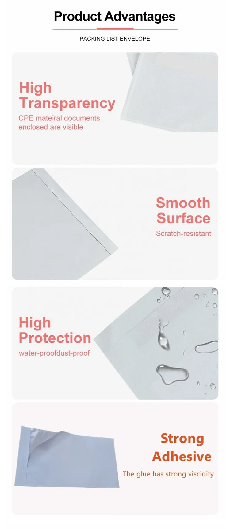 180mm(0)*270mm Clear Invoice Packing Slip Enclosed Document Envelope Waterproof for Shipping