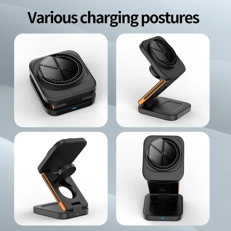 3-in-1 Foldable Wireless Charger Stand for Phone, Watch, and Earbuds Tidesmit