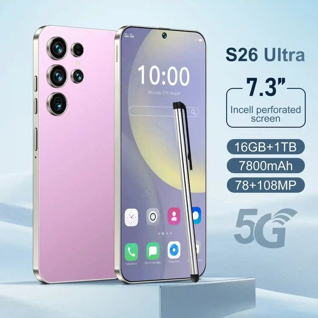 S26 Ultra 5G Smartphone - 7.3 Inch AMOLED Display, 1TB Storage Pink 16g 1TB Tidesmit