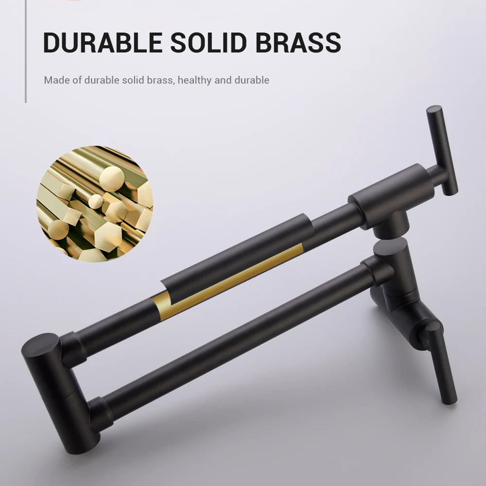 Brass Pot Filler Tap Wall Mounted Kitchen Sink Faucet Black Single Cold Taps Single Hole faucets 360 Rotate Folding Spout spigot