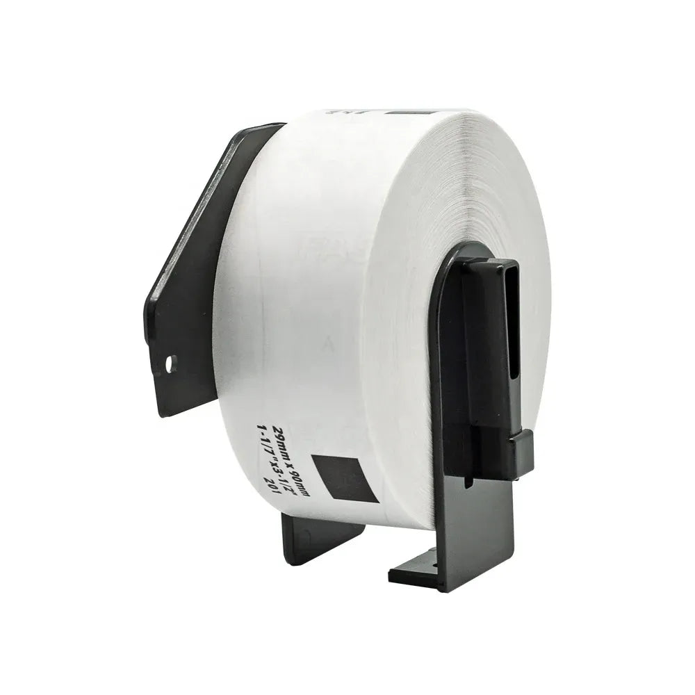 White label tape roll on black holder, 29mm x 90mm compatible DK-1201