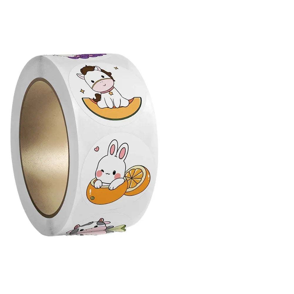 White roll of kids animal transfer stickers with cow and rabbit cartoon designs