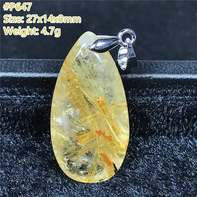 Natural Gold Rutilated Quartz Sterling Silver Pendant Necklace for Women & Men Healing Wealth Gift CCGTC Certified AAAAA