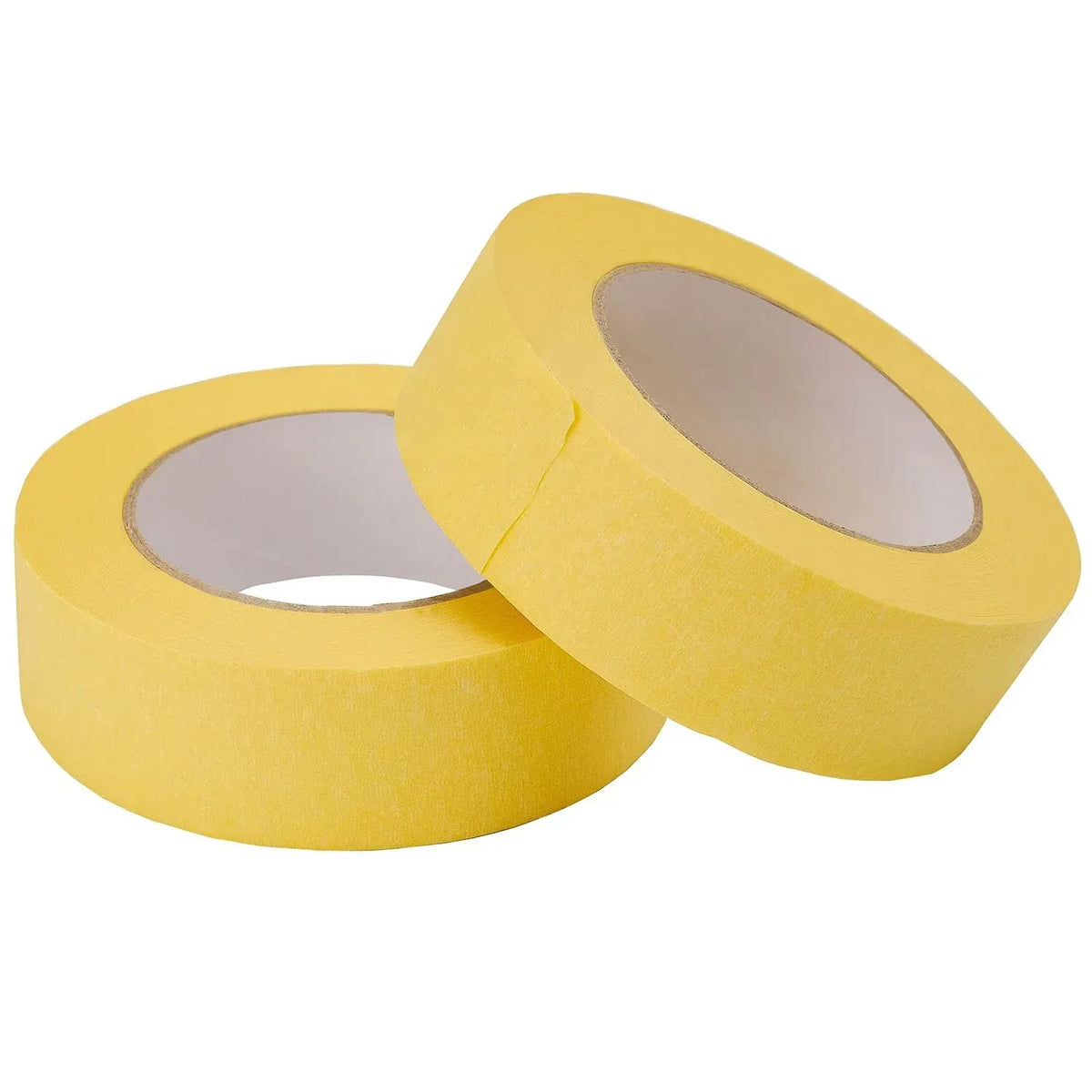 Pair of yellow masking tape rolls stacked, circular centers visible