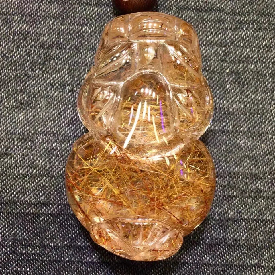 Natural Copper Rutilated Quartz Pendant Necklace for Women Men Beazil Healing Crystal Trendy Pendant Pi Xiu Red 35mm Rope Chains
