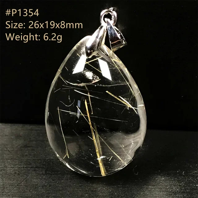 Natural Gold Rutilated Quartz Sterling Silver Pendant Necklace for Women & Men Healing Wealth Gift CCGTC Certified AAAAA
