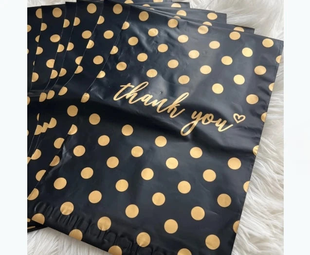 10x13 Inch Gold Polka Dots Poly Mailers 100 Pack, Self-Adhesive Thick Shipping Bags for Clothing, 2-Day Shipping 5-Day Delivery